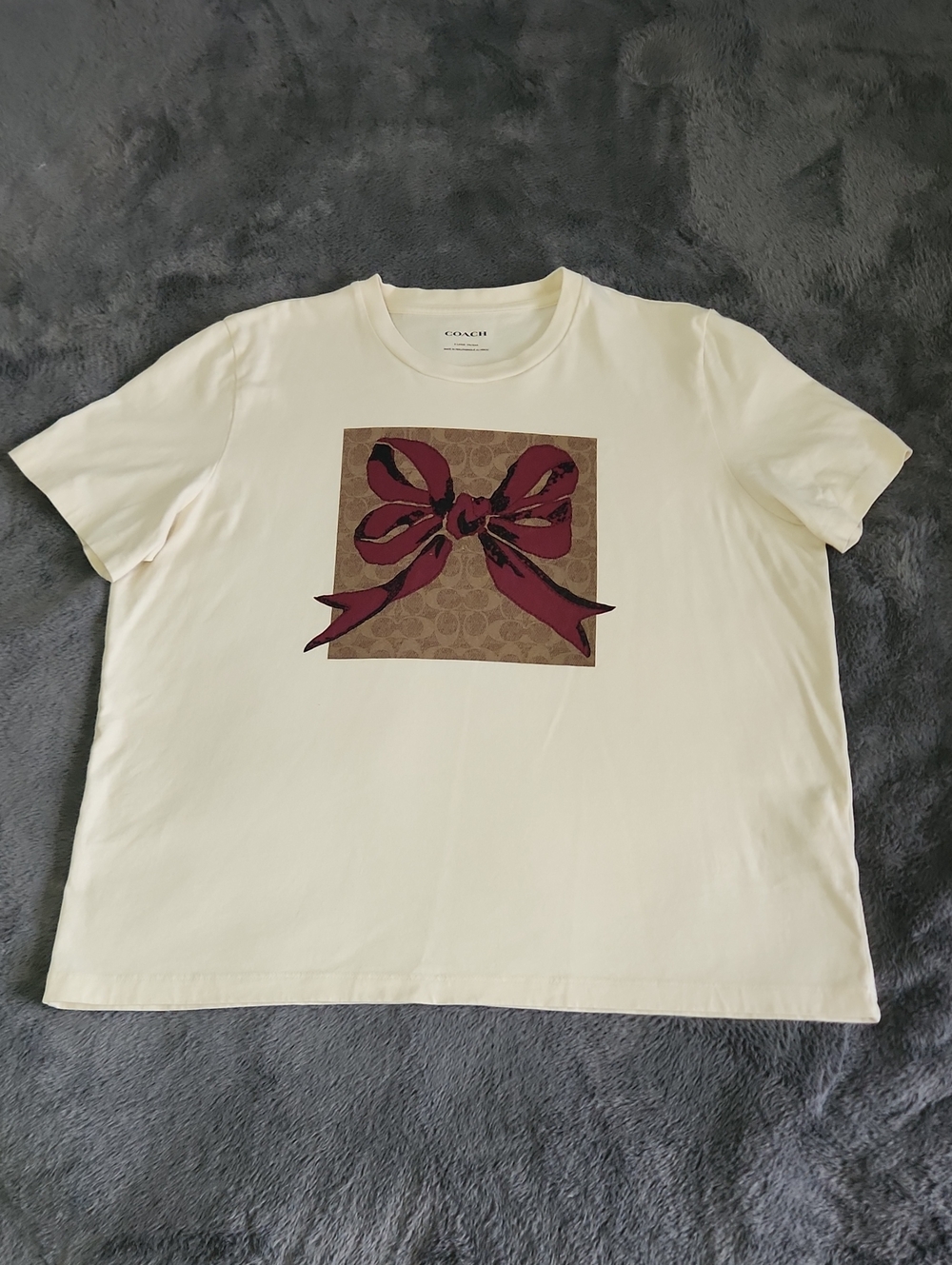 Coach Cream Tee with Burgundy Bow Graphic